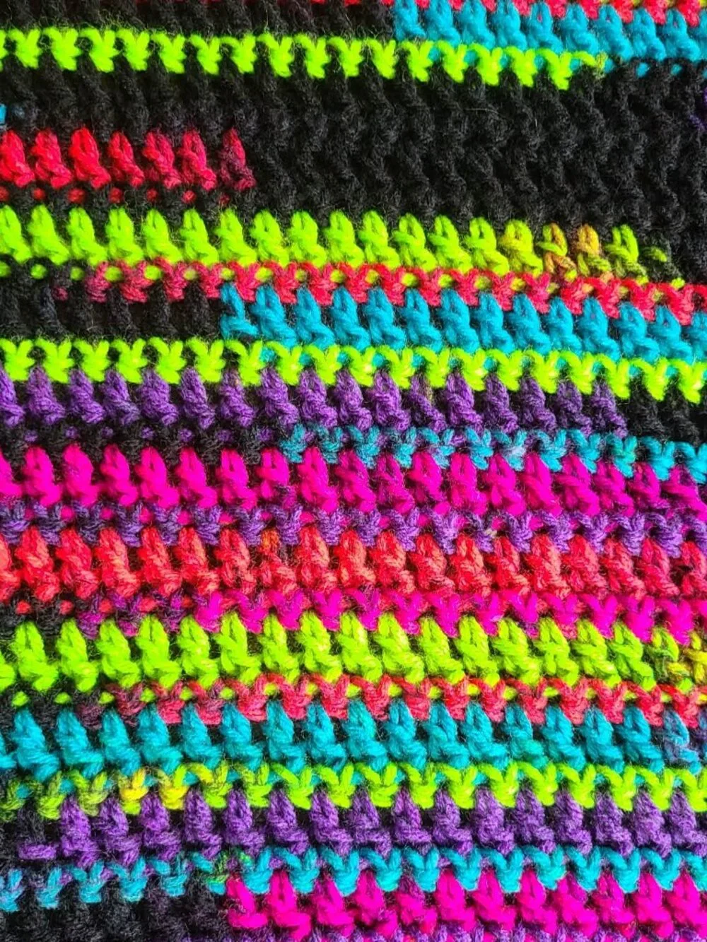 Black & Neon Lapghan – “The Black Hole” Story Blanket – Handmade in North Dakota